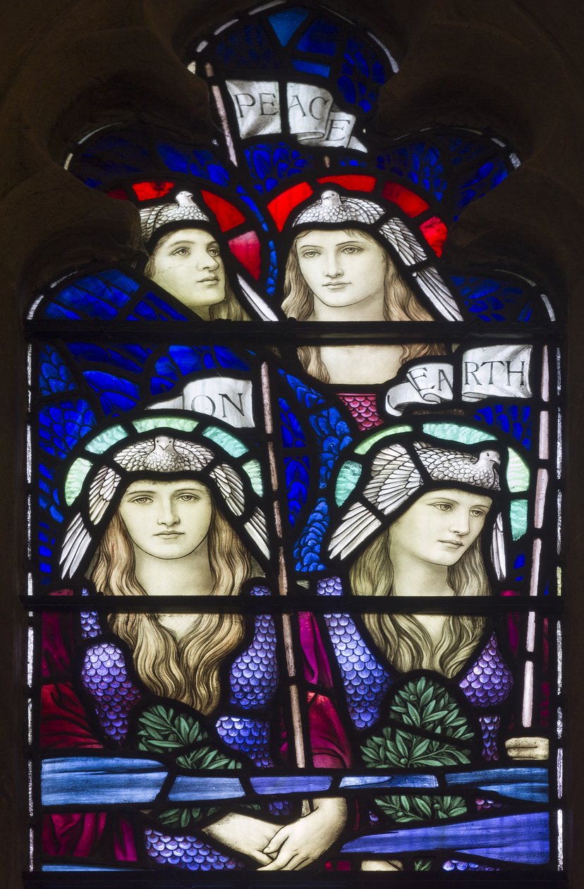 Yeovil, St John The Baptist, Lowndes & Drury, Henry Holiday, Peace On Earth, Angels, 1917-18 tekijältä Henry Holiday