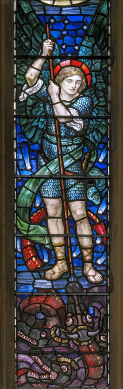 Yeovil, St John The Baptist, Lowndes & Drury, Henry Holiday, Arkkienkeli St Michael & Dragons, 1917-18 tekijältä Henry Holiday