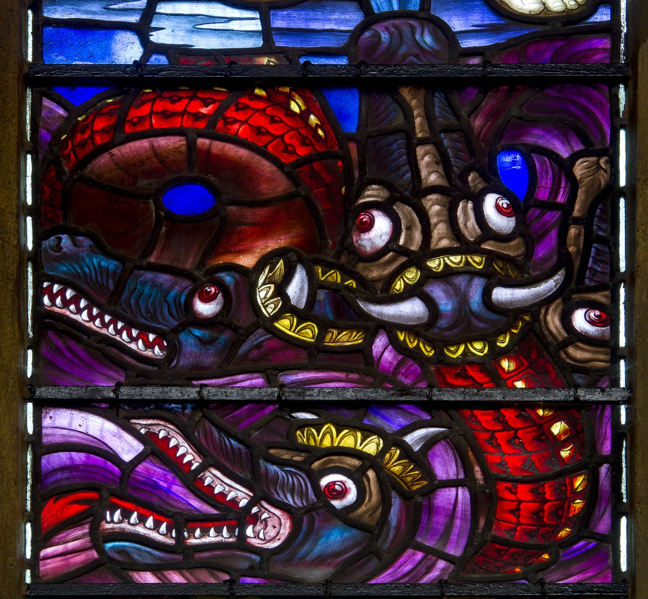 Yeovil, St John The Baptist, Lowndes & Drury, Henry Holiday, The Dragons yksityiskohta, 1917-18. tekijältä Henry Holiday