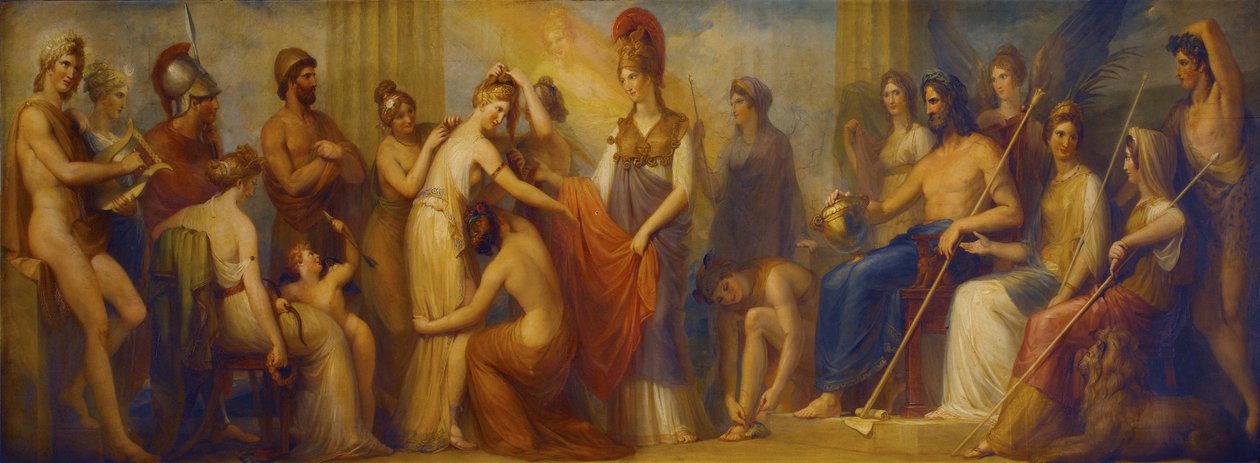 "Pandora, jolle kokoontuneet jumalat antoivat kaikki lahjansa...", 1834 (öljy mahonkitaululle) tekijältä Henry Howard