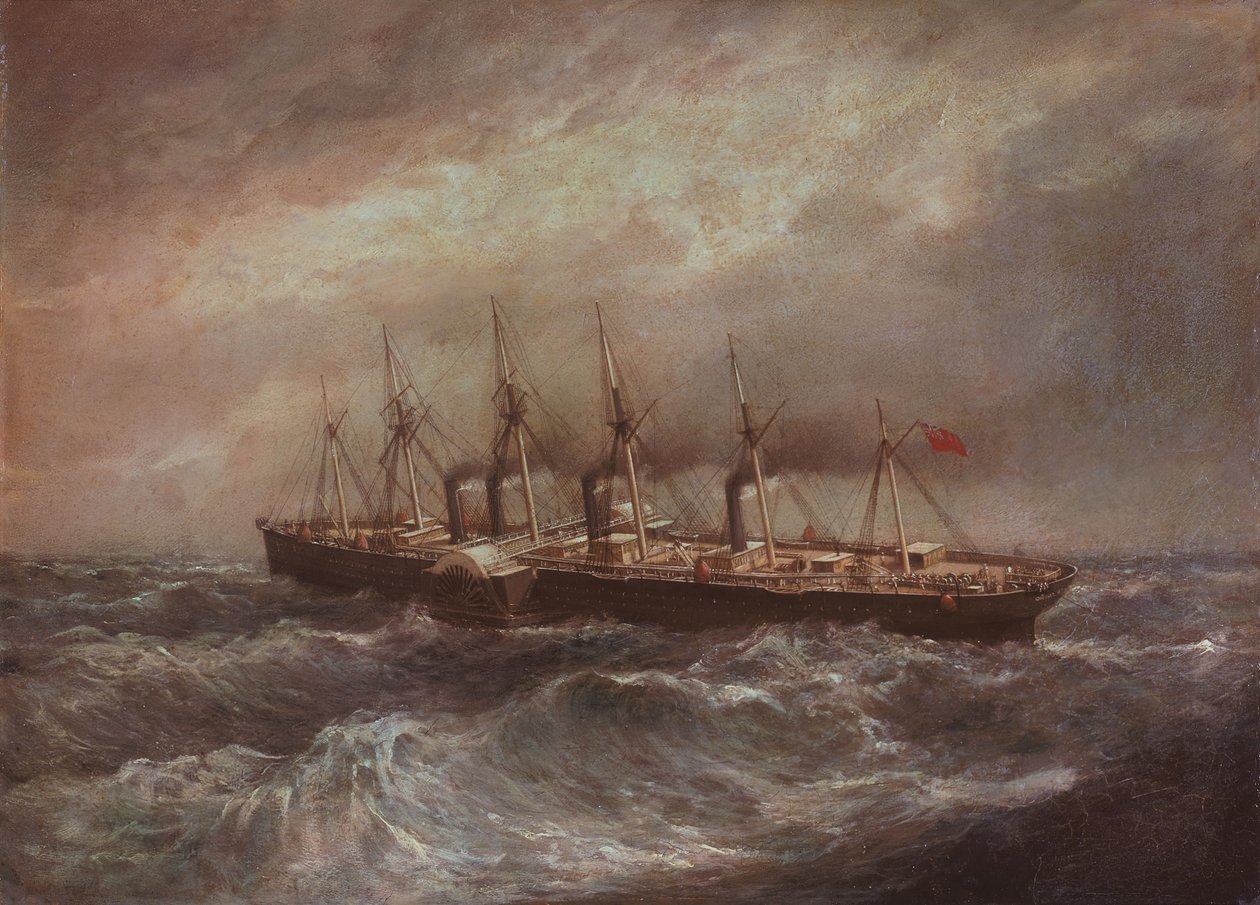 Höyrylaiva "Great Eastern" (1858), joka laski ensimmäisen onnistuneen Atlantin kaapelin. tekijältä Henry Hugh Clifford