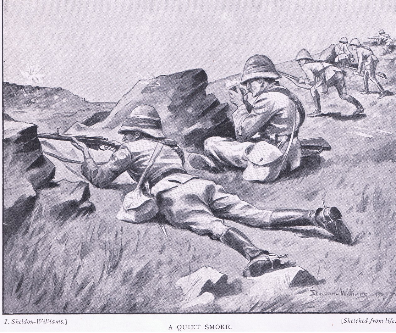 Hiljainen savu, Harmsworth Bros Limitedin julkaisemasta After Pretoria: The Guerilla War -sarjasta tekijältä Henry Inglis Jodrel Sheldon Williams
