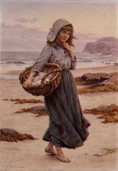 Kalastajatyttö (akvarelli) tekijältä Henry James Johnstone