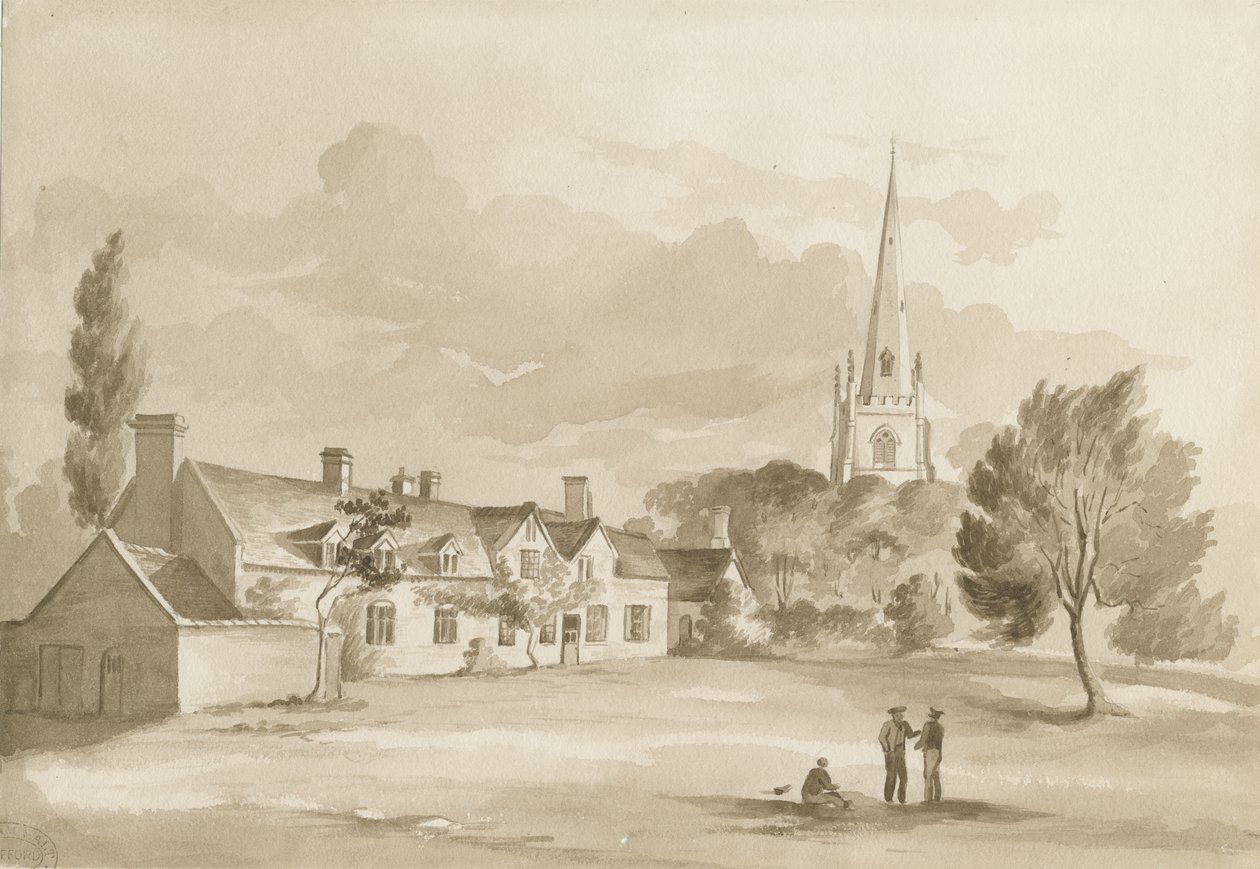 Brewood Church: seepiapiirustus, 1844 tekijältä Henry James Noyes