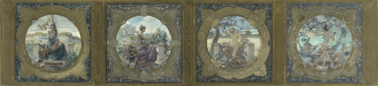Luonnos Galerie Lobau -galleriaa varten Hôtel de Villessä Pariisissa: Les chants : Chants patriotiques, 1890 (öljy kankaalle). tekijältä Henry Jean Louis Boureau