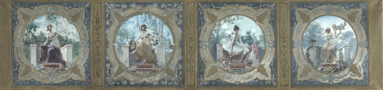 Luonnos Pariisin kaupungintalon Lobau-galleriaa varten: Runous. Ilo. La Danse. La Grace, 1890 (öljy kankaalle). tekijältä Henry Jean Louis Boureau