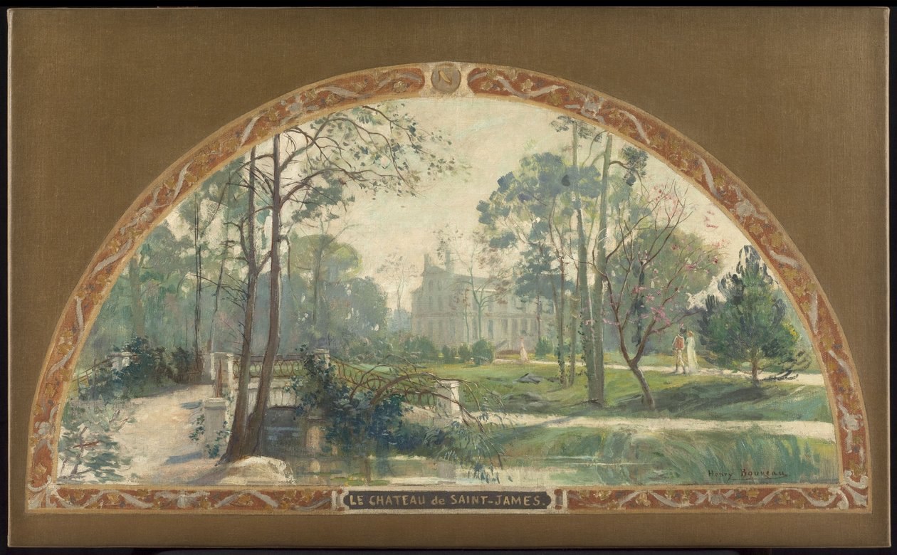 Neuilly-sur-Seinen kaupungintalon suuren portaikon luonnos: Le château de Saint-James, vuosina 1908-1912 (öljy kankaalle). tekijältä Henry Jean Louis Boureau