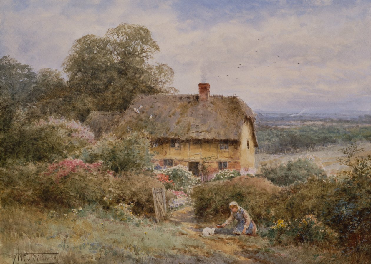 Kuvankaunis mökki, Warwickshire (kynä ja akvarelli) tekijältä Henry John Sylvester Stannard