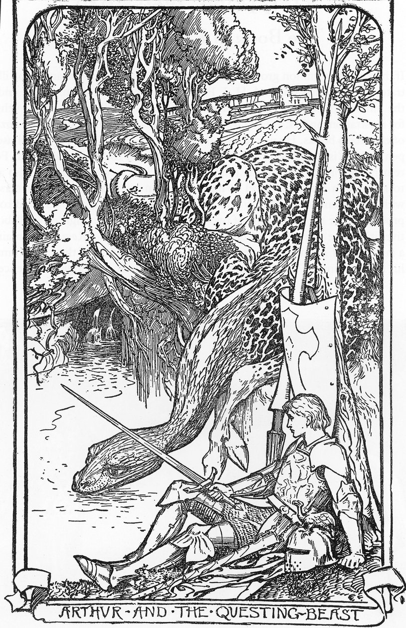 Kuningas Arthur ja etsivä peto HJ Fordin (1860-1940) kuvitus teoksesta "The book of romance" 1902 Yksityinen kokoelma tekijältä Henry Justice Ford