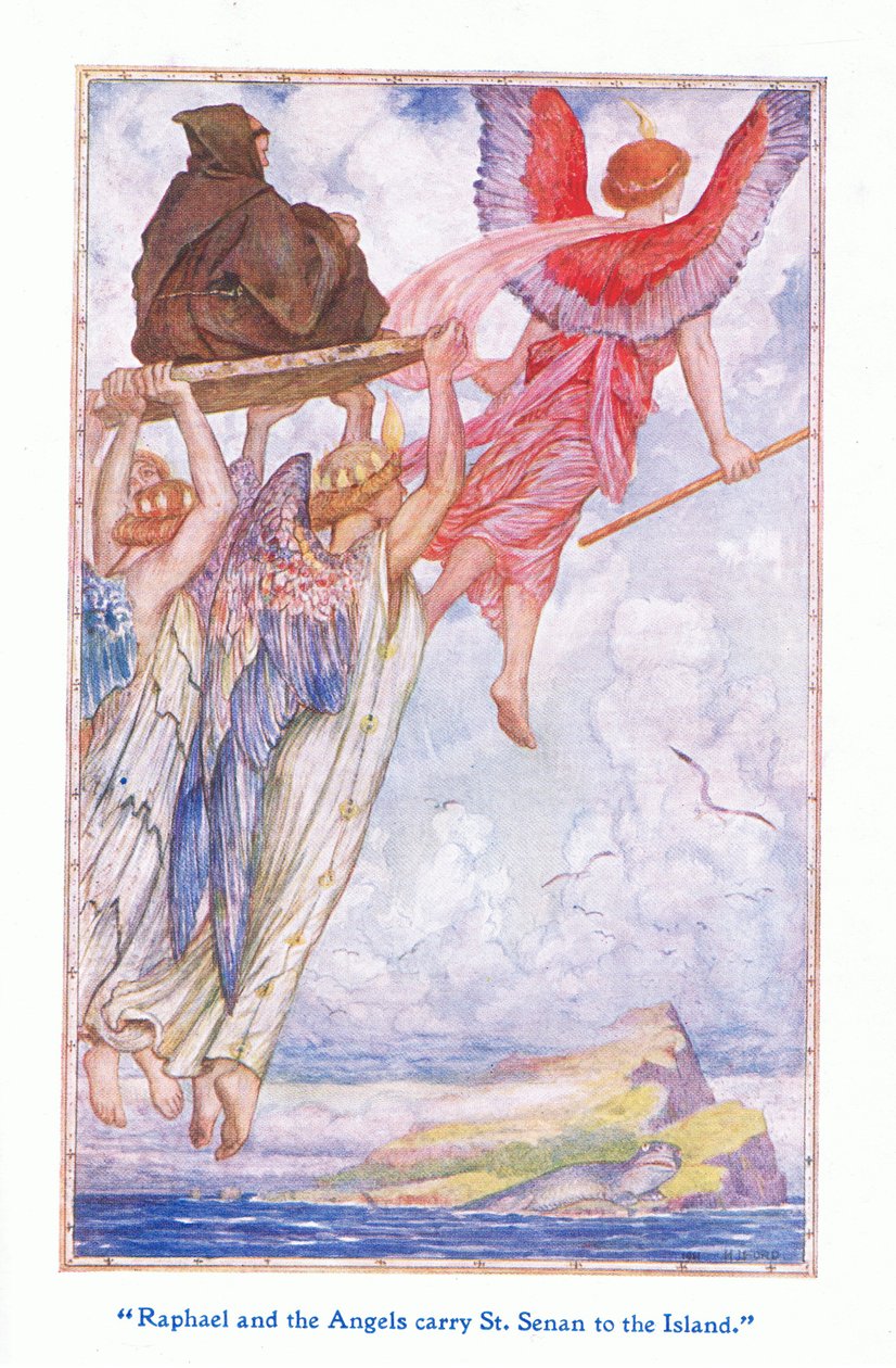 Rafael ja enkelit kuljettavat Pyhän Sennanin saarelle, 1912 tekijältä Henry Justice Ford