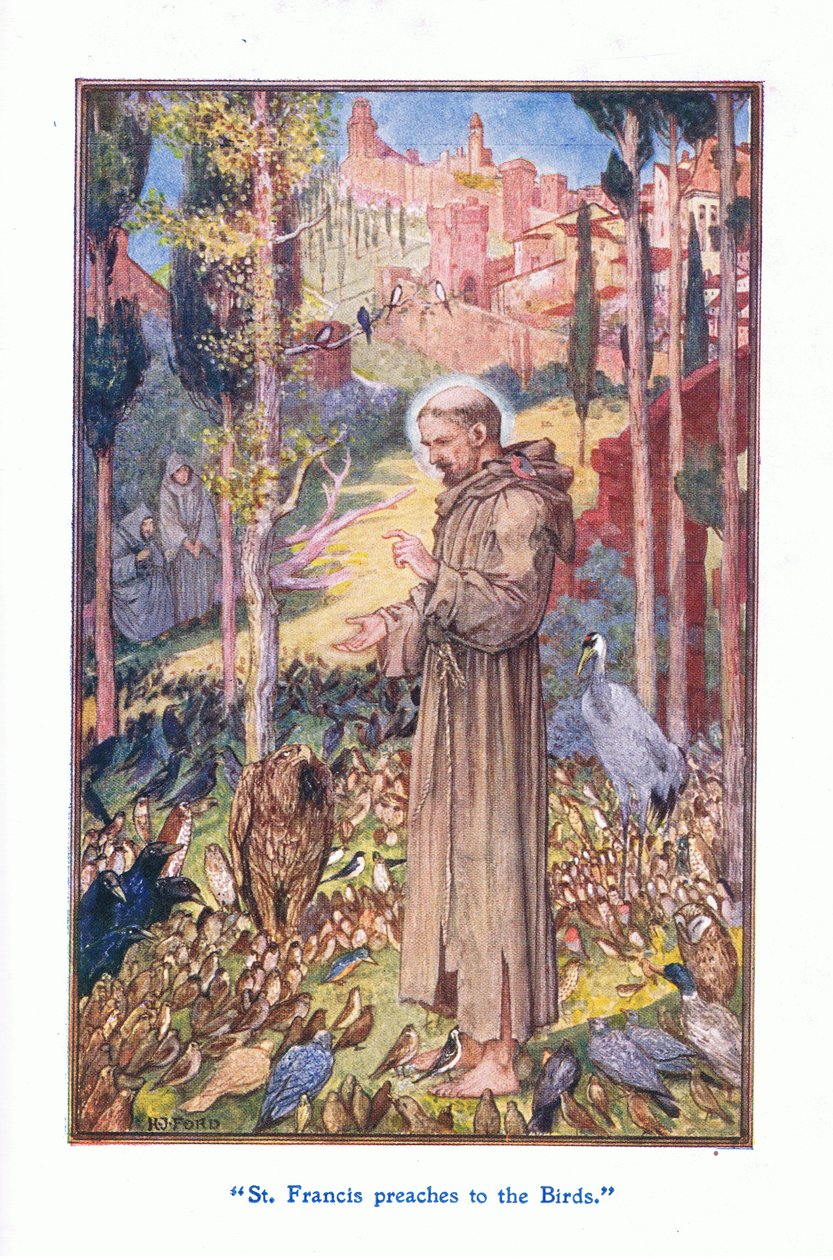Pyhä Franciscus saarnaa linnuille, 1912 tekijältä Henry Justice Ford