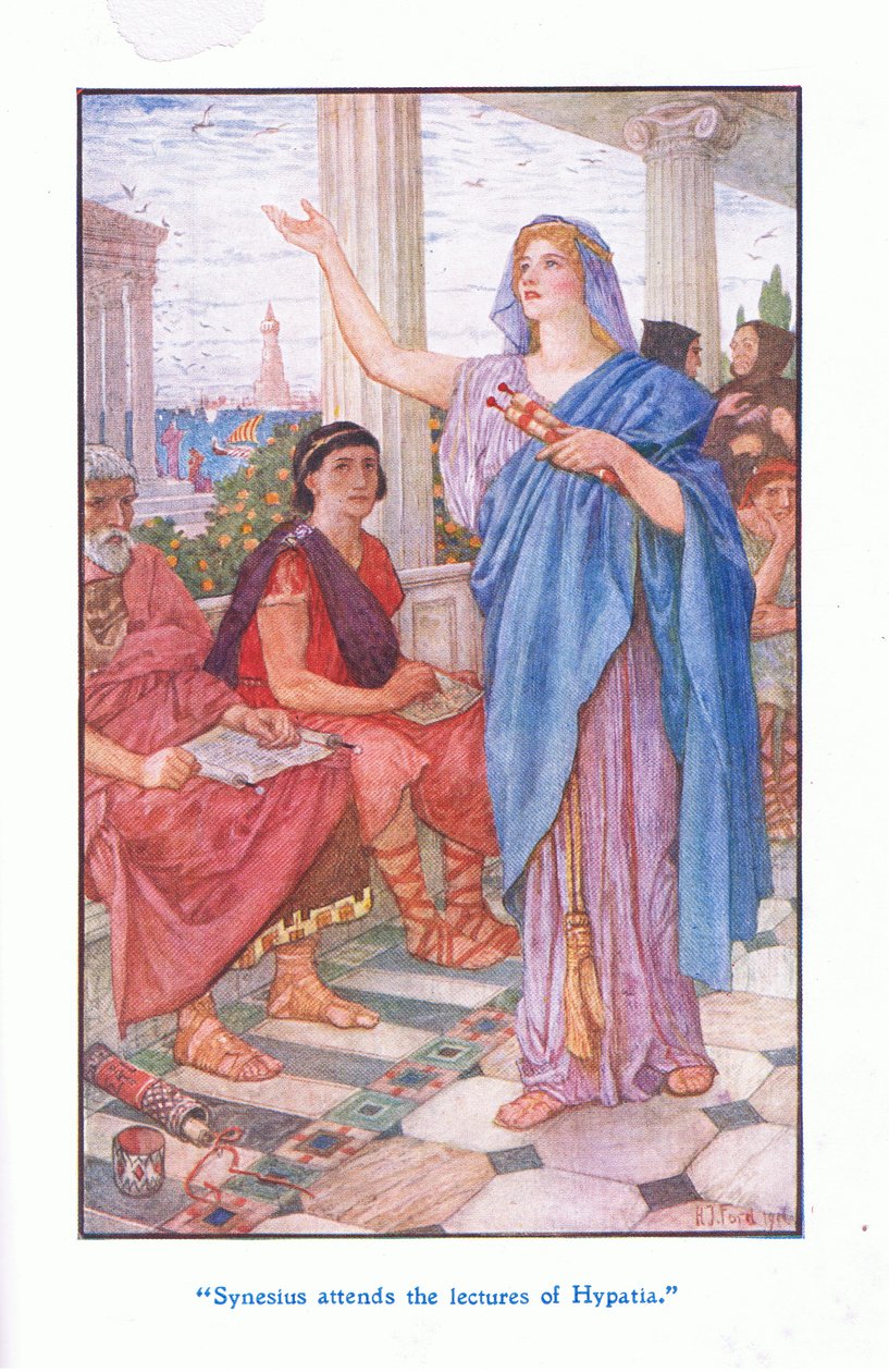 Synesius osallistuu Hypatian luennoille, 1912 tekijältä Henry Justice Ford