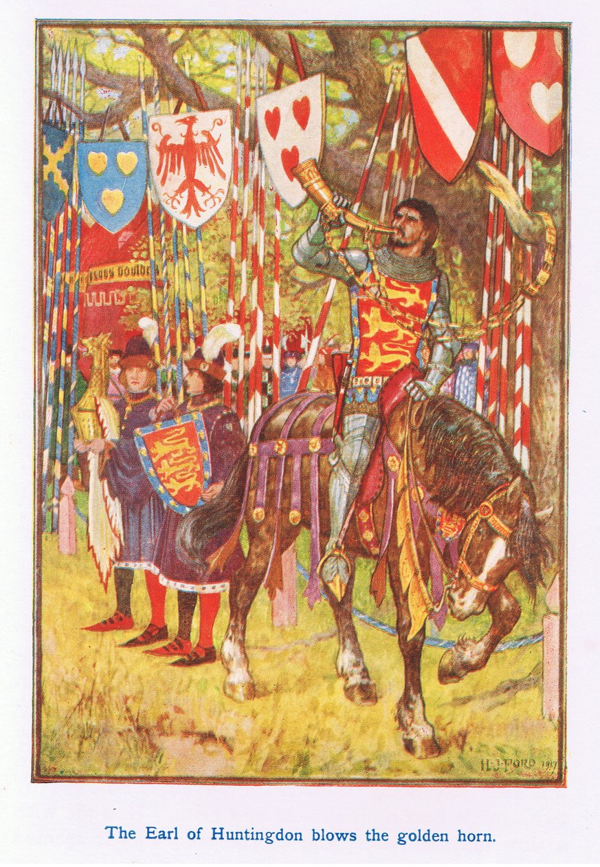 Earl of Huntingdon puhaltaa kultaista torvea tekijältä Henry Justice Ford