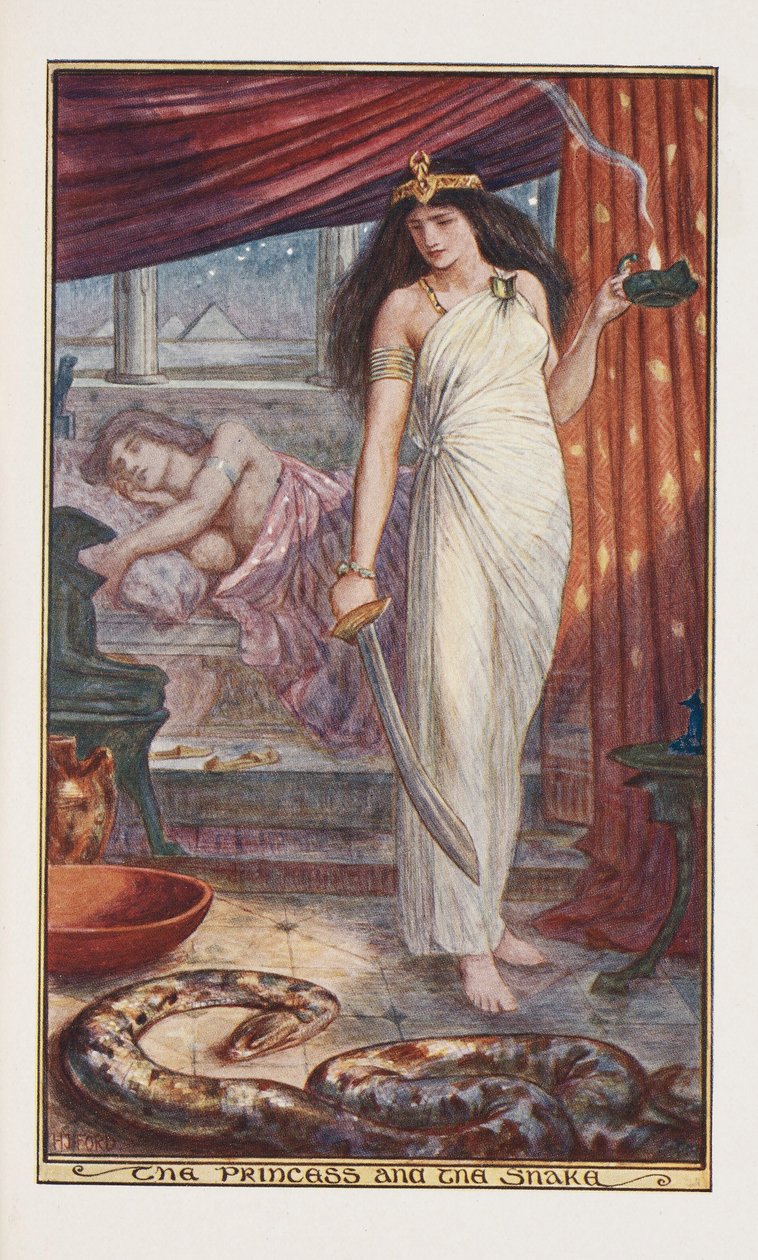 Prinsessa ja käärme, kuvitus Andrew Laingin Ruskeakeijukirjasta, 1904 tekijältä Henry Justice Ford