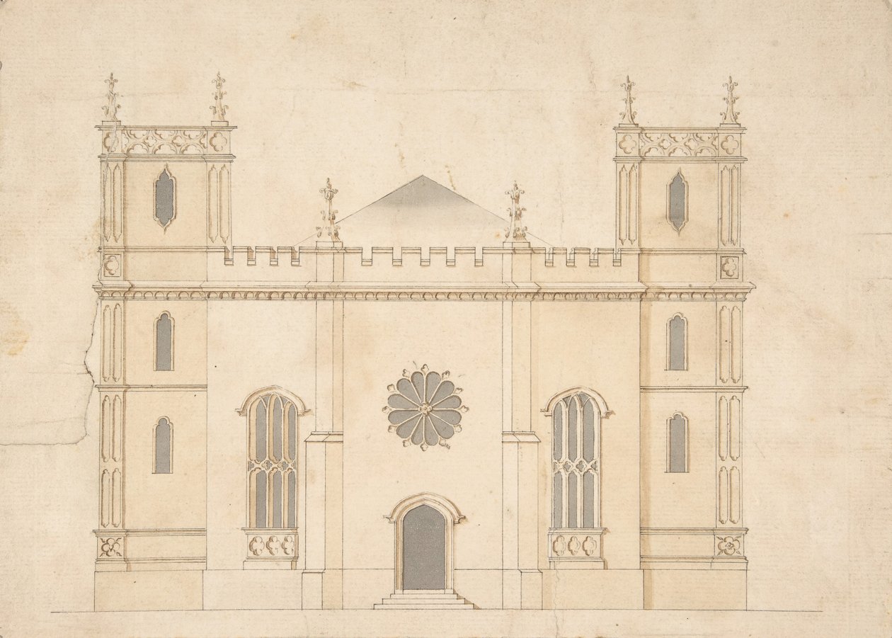 Goottilaisen herätyskirkon julkisivu, 1745-76. tekijältä Henry Keene.