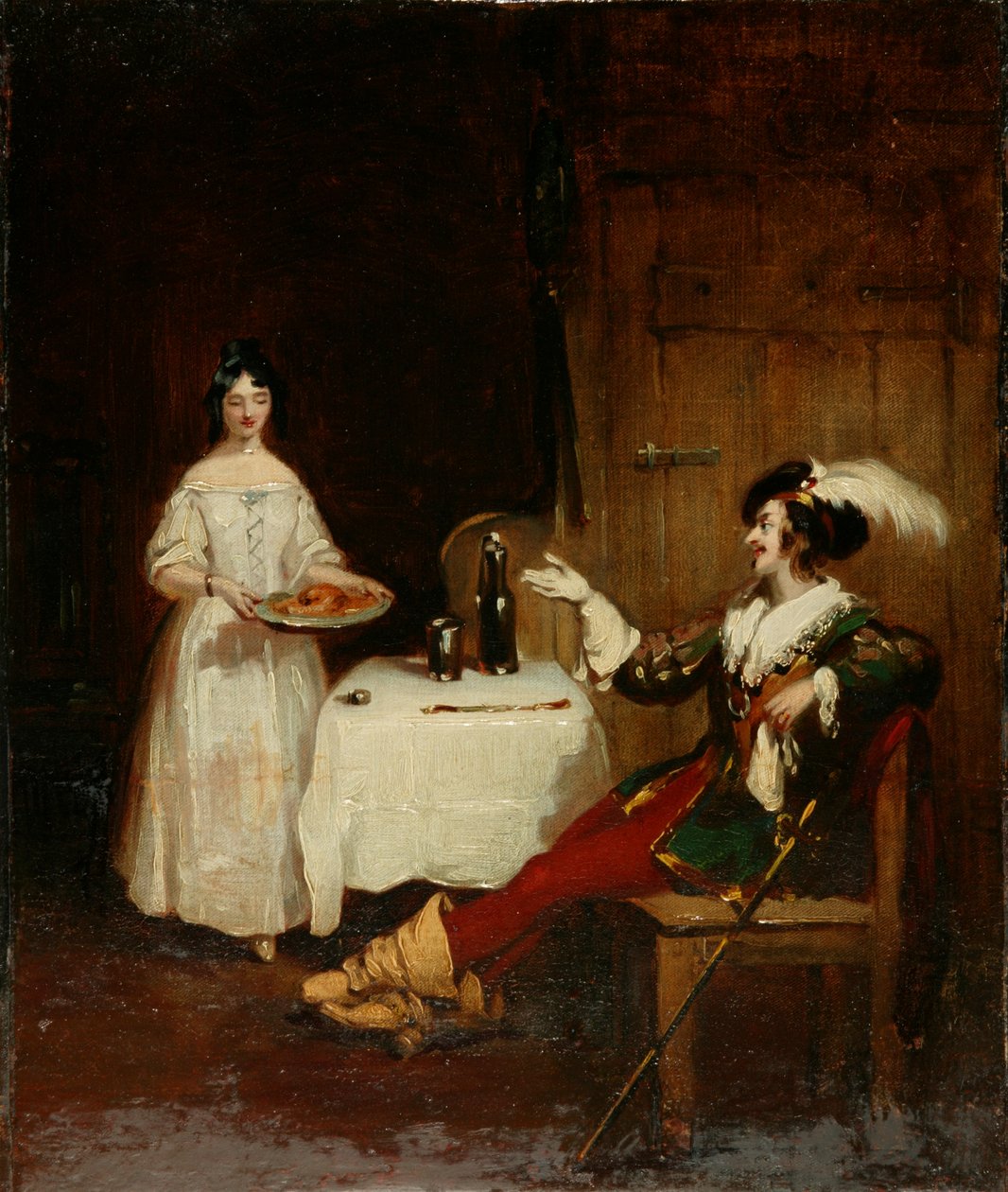 Sir Piercie Shafton ja Mysie Harper, n. 1831 (öljy kankaalle) tekijältä Henry Liverseege