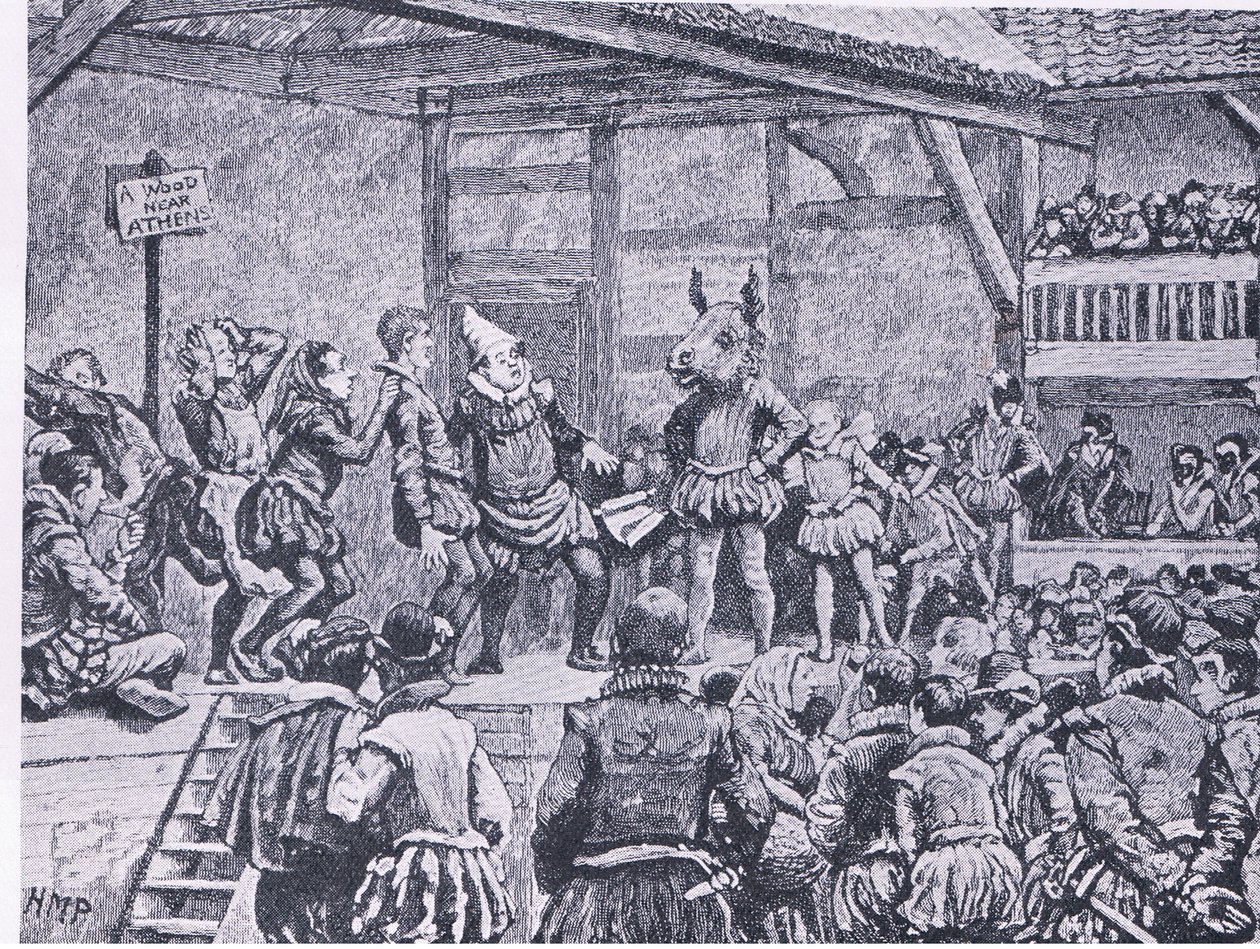 Kesäyön unelma Elisabetin aikaisessa teatterissa, Waverley Book Companyn julkaisemasta Cassells History of the British Peoplesta, noin 1950-luku tekijältä Henry Marriott Paget