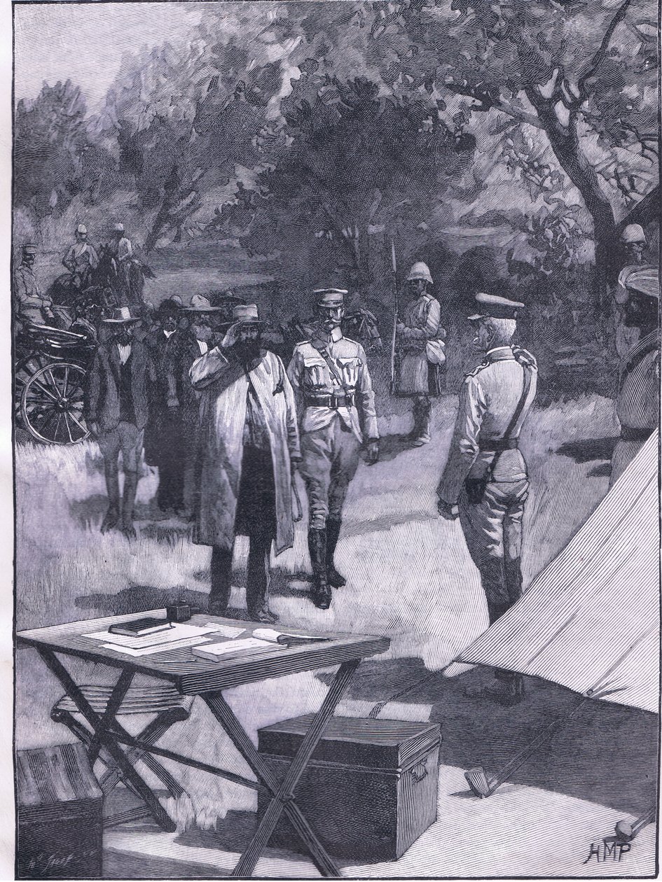 Cronjesin antautuminen, kuvitus Cassellsin Englannin historiasta, 1900-luku tekijältä Henry Marriott Paget