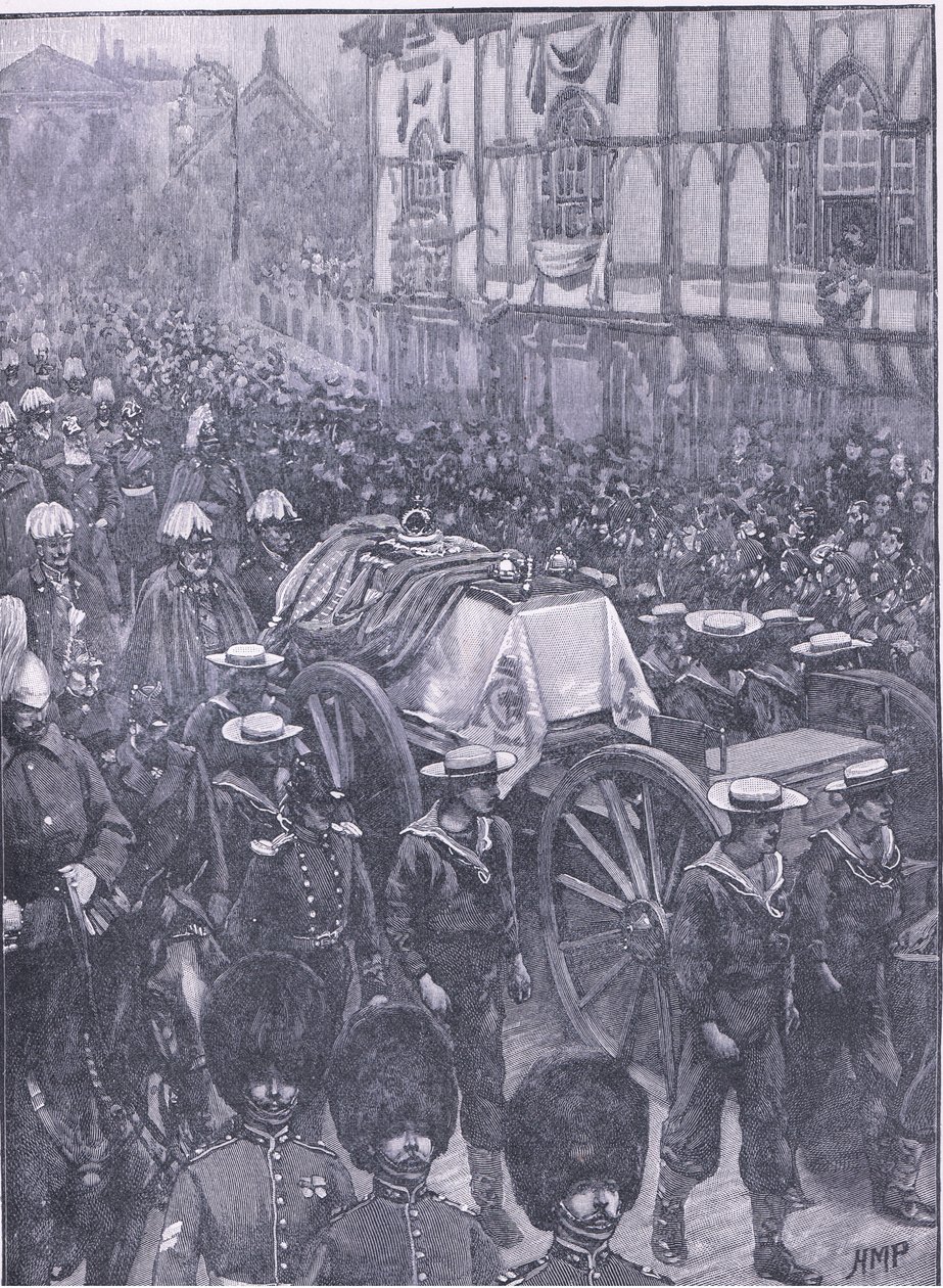 Queensin hautajaiset, viimeinen vaihe, kuvitus Cassellsin Englannin historiasta, 1900-luku tekijältä Henry Marriott Paget