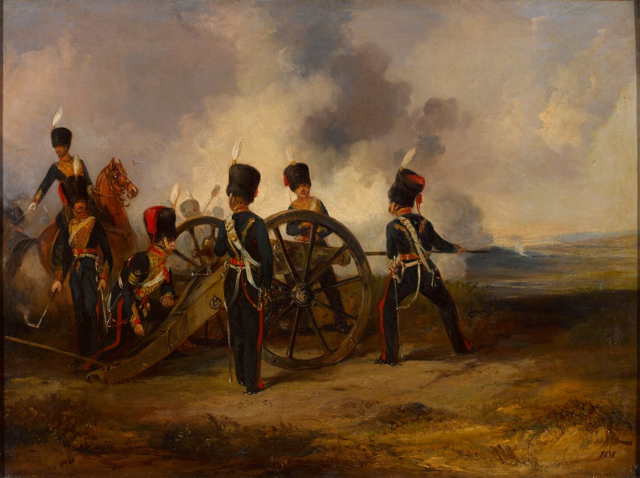 Royal Horse Artillery -tykkimiehistön lastaus, noin 1844 tekijältä Henry Martens