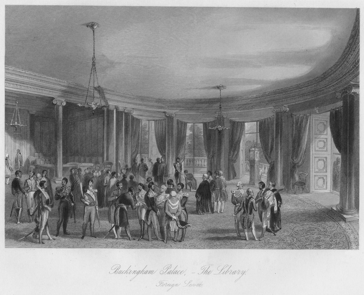 Buckinghamin palatsi, kirjasto. Ulkomaalainen Leveé, 1841 tekijältä Henry Melville