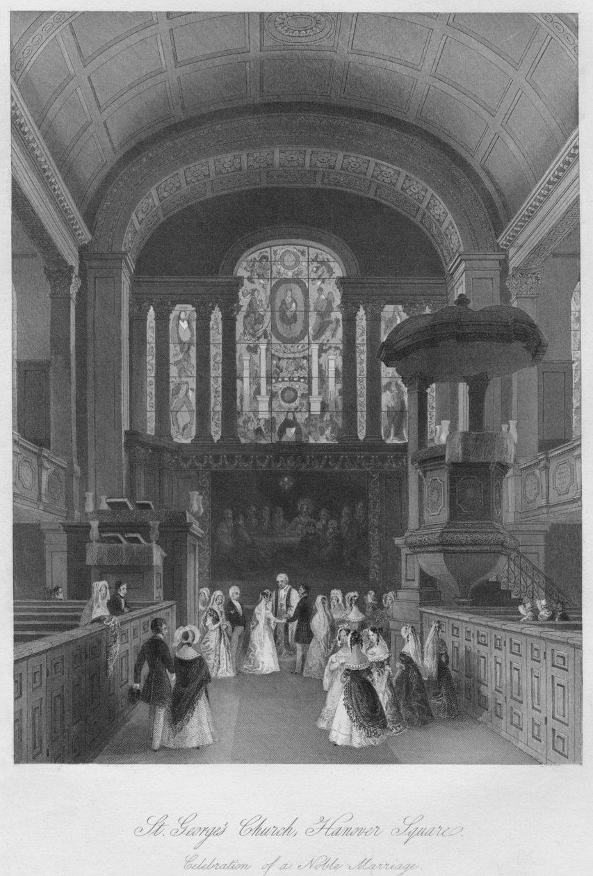 St. Georgesin kirkko, Hannover Square. Jaloavioliiton juhla, n. 1841 tekijältä Henry Melville