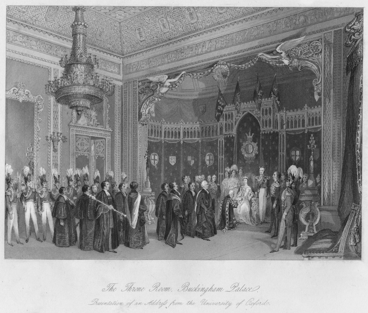 Throne Room, Buckinghamin palatsi. Puheen esitys Oxfordin yliopistosta, c184 tekijältä Henry Melville