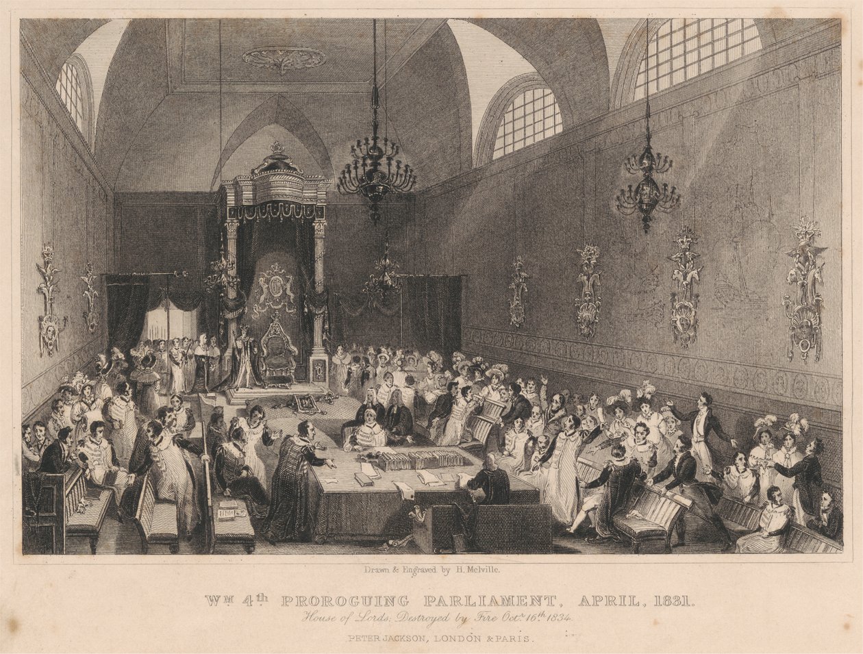 Williamin neljäs parlamentti, huhtikuu 1831. House of Lords: tuhoutui tulipalossa 16. lokakuuta 1834 tekijältä Henry Melville