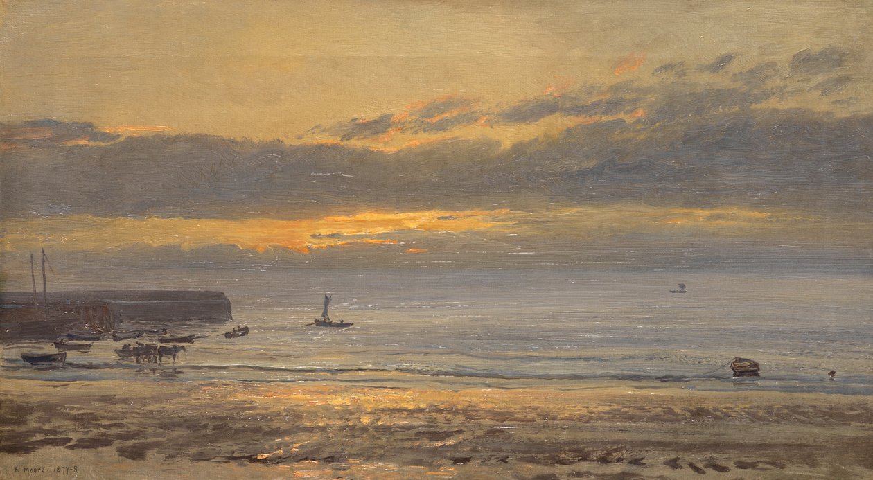 Ennen auringonnousua, Scarborough - Low Water, 1878 tekijältä Henry Moore