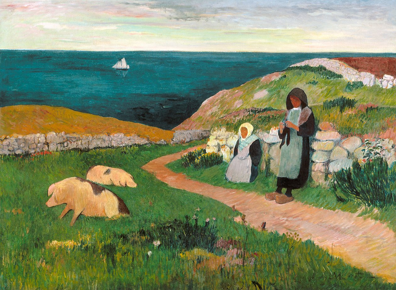 Young Breton Girls In The Field (ulei pe pânză) finlandez tekijältä Henry Moret