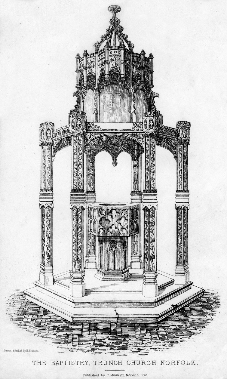 Kastekappeli, Trunch Church, Norfolk, 1855. tekijältä Henry Ninham