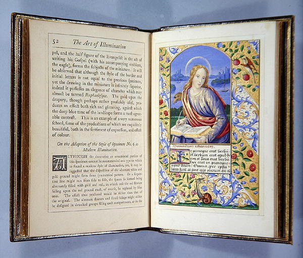 Sivu, joka esittää Pyhän Johanneksen muotokuvaa teoksesta The Art of Illumination and Missal Painting, Lontoo 1849 (wc ja guassi paperilla) (katso yksityiskohdat numerosta 266779) tekijältä Henry Noel Humphreys
