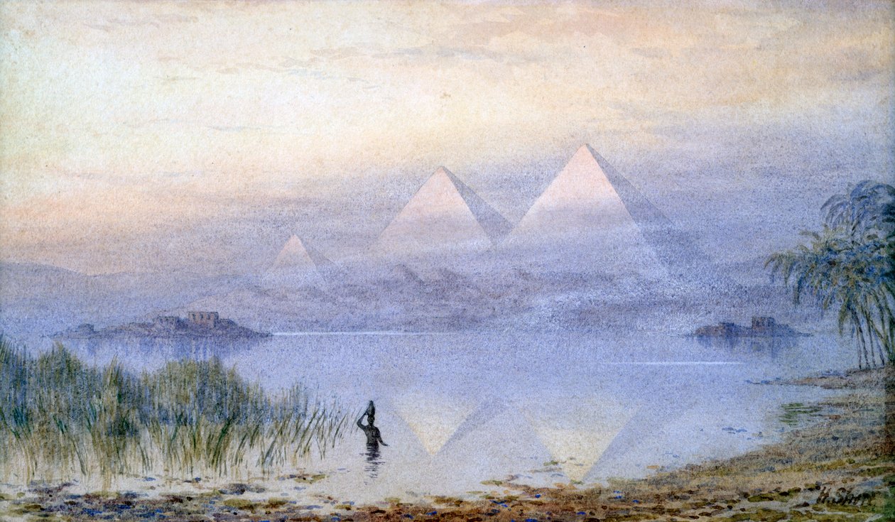"Pyramidit Niilin tulvan aikana", Egypti, 1888 tekijältä Henry Noel Shore