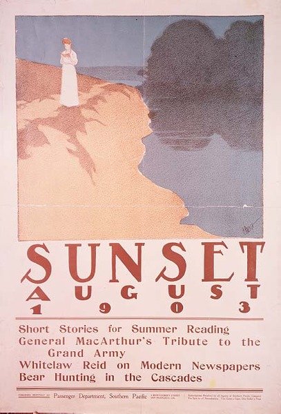 Kansikuva Sunset-lehden, elokuu 1903 (värilitho) tekijältä Henry Patrick Raleigh