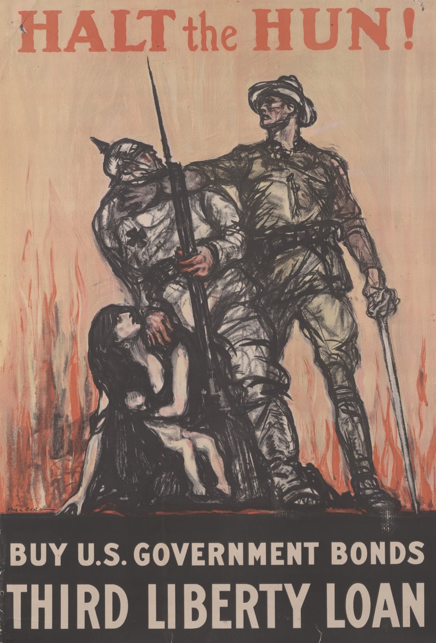 Pysäytä Hun! Osta Yhdysvaltain valtion obligaatioita, Third Liberty Loan, n. 1918 (väri litho) tekijältä Henry Patrick Raleigh
