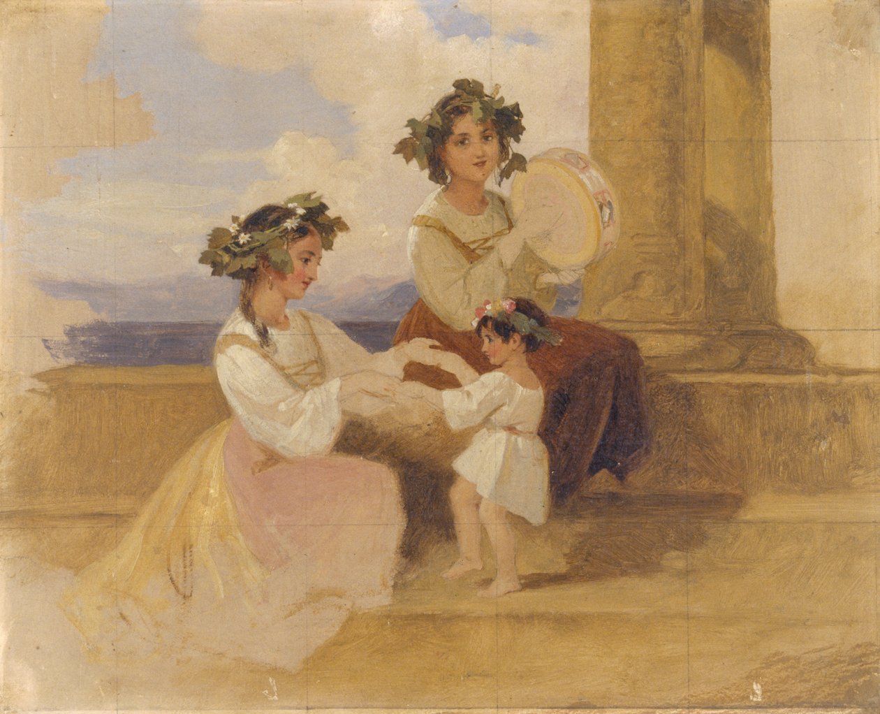 Talonpoikaistyttöjä - Sorrento, noin 1870 (öljy kankaalle) tekijältä Henry Penry Williams