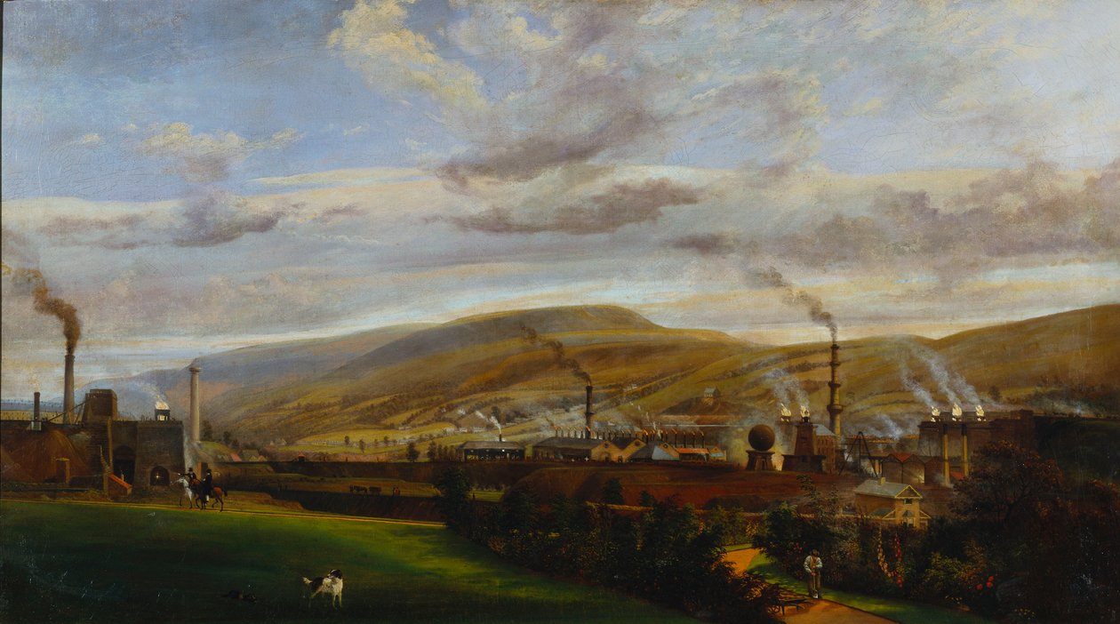Etelä-Walesin teollisuusmaisema, n. 1825 tekijältä Henry Penry Williams