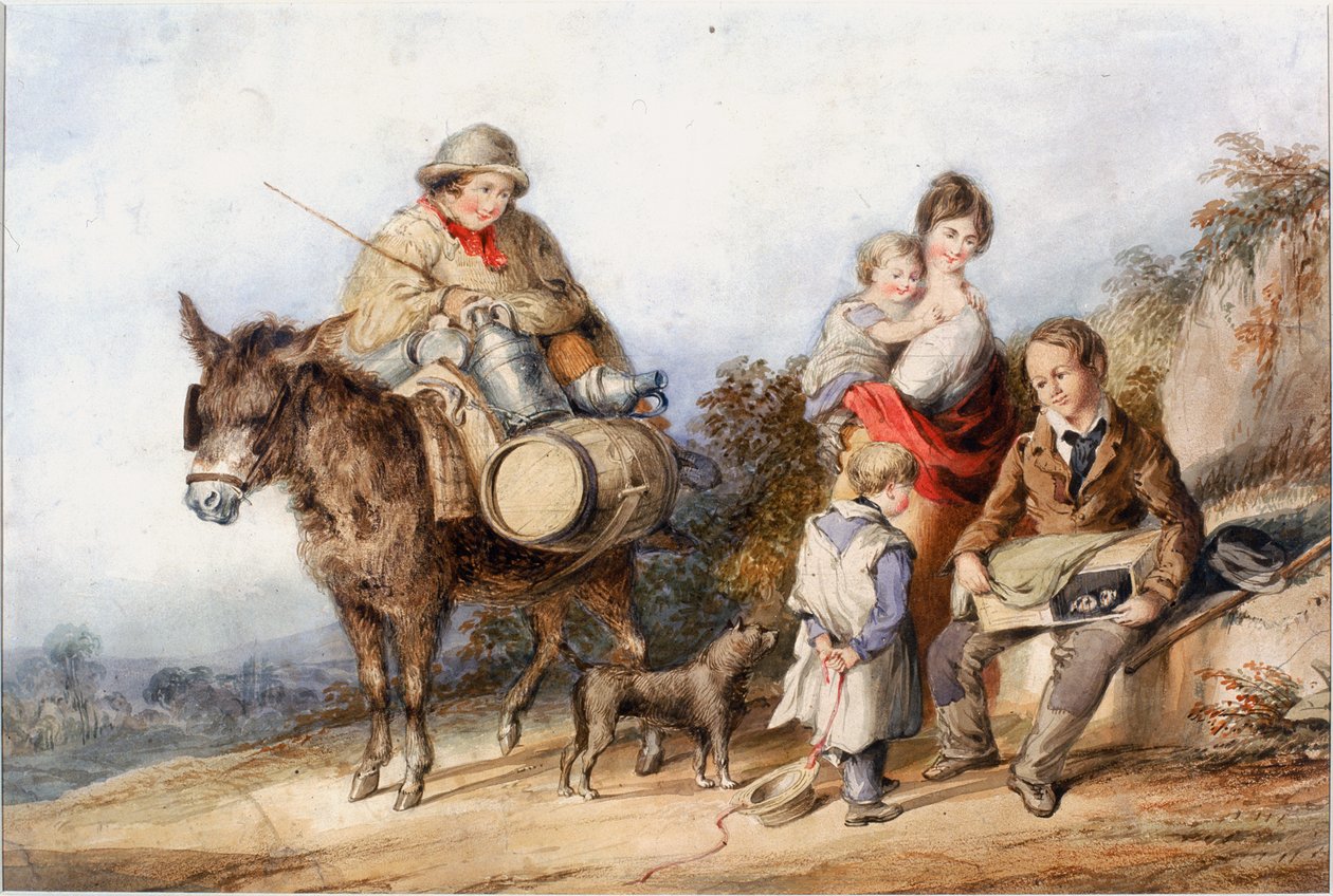 Maitopoika perheryhmän kanssa, noin 1840 (akvarelli ja guassi) tekijältä Henry Perlee Parker