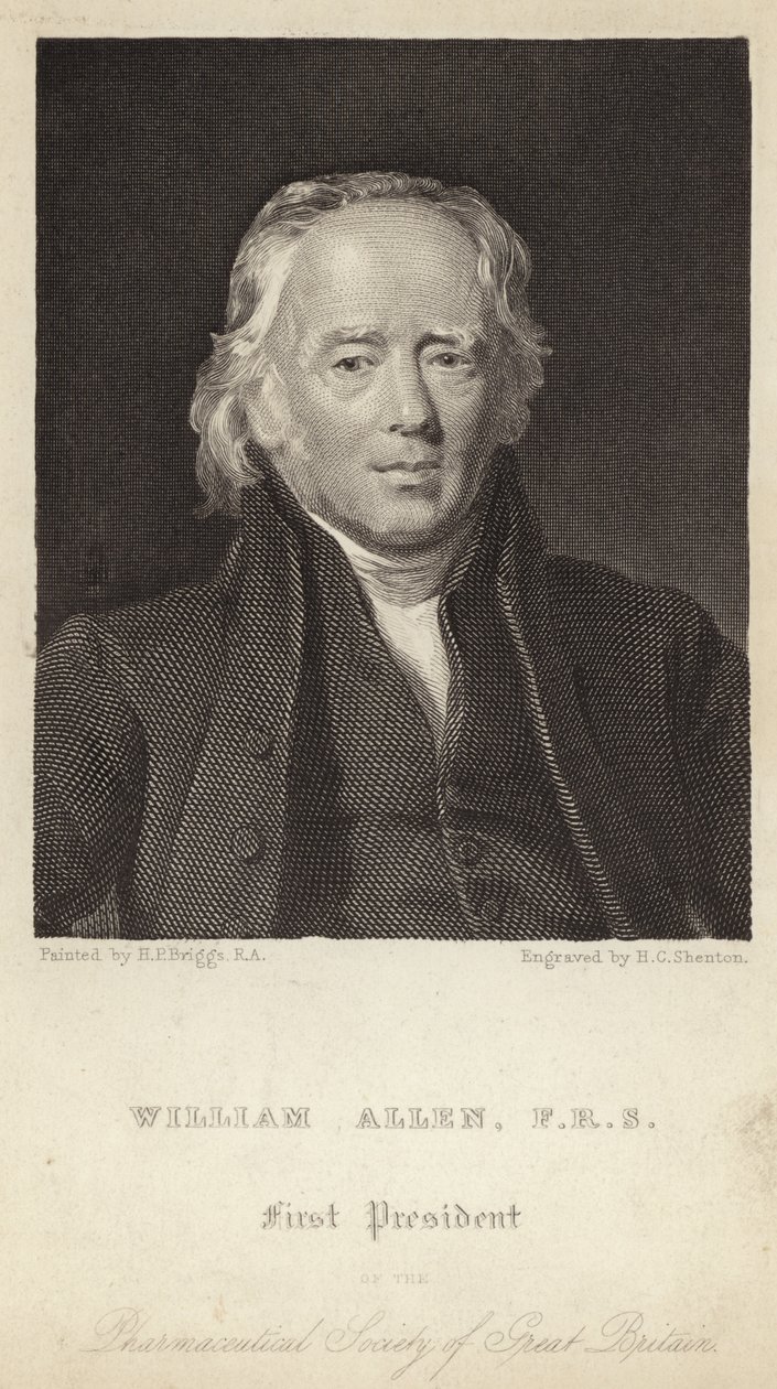 William Allen - Ison-Britannian farmaseuttisen yhdistyksen ensimmäinen presidentti (1770-1843) (kaiverrus). tekijältä Henry Perronet (after) Briggs