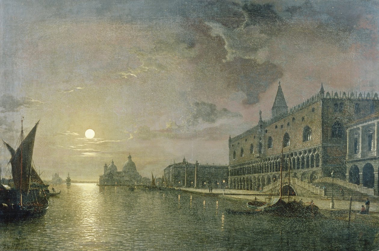 Kuutamoinen näkymä Bacino Di San Marcolle, Venetsiaan, Dogen palatsilla tekijältä Henry Pether