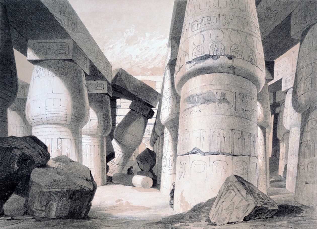 Karnacin suuren salin sisustus, Egypti, 1845 tekijältä Henry Pilleau