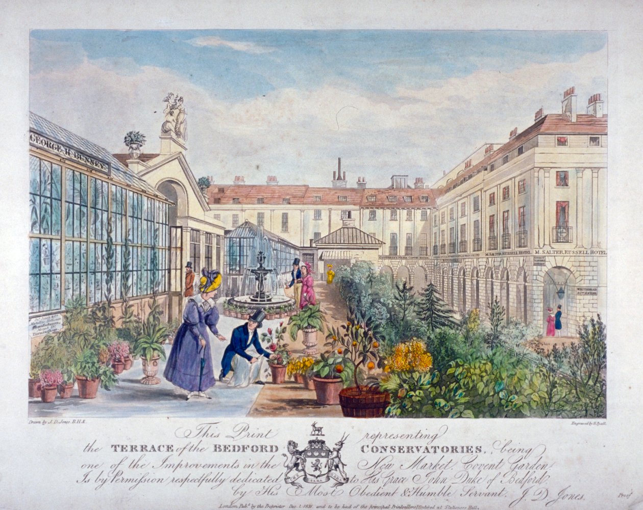 Bedford Conservatoriesin terassi Covent Garden Marketissa, Westminster, Lontoo, 1831 tekijältä Henry Pyall
