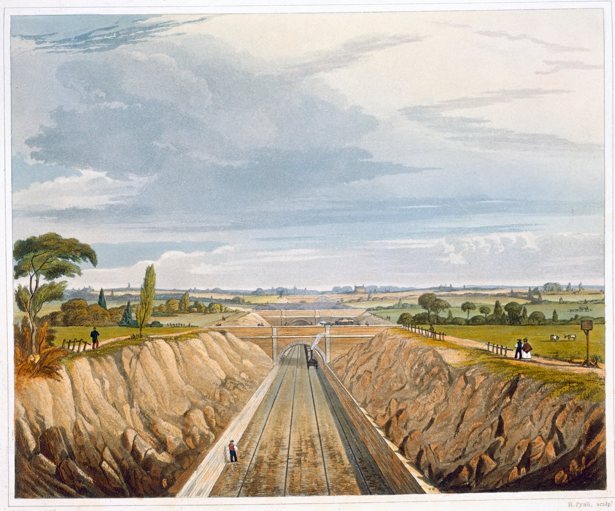 "Liverpoolin lähellä, Manchesteriin päin", Liverpool ja Manchester Railway, 1833 tekijältä Henry Pyall