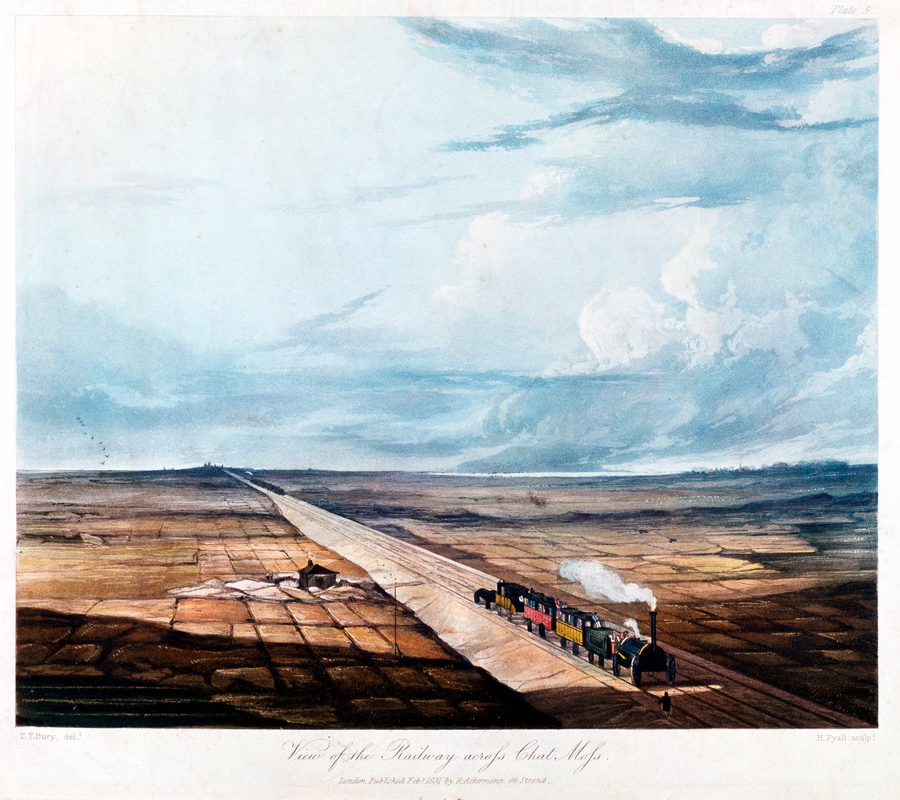 Juna ylittää Chat Mossin Lancashiressa, 1831 tekijältä Henry Pyall