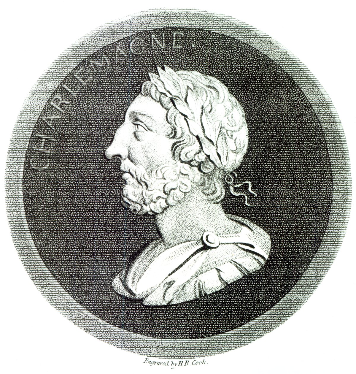 Kaarle Suuren muotokuva teoksesta The History of the Decline and Fall of the Roman Empire, Vol 4, sivu 121, Edward Gibbon, 1808 tekijältä Henry R. Cook