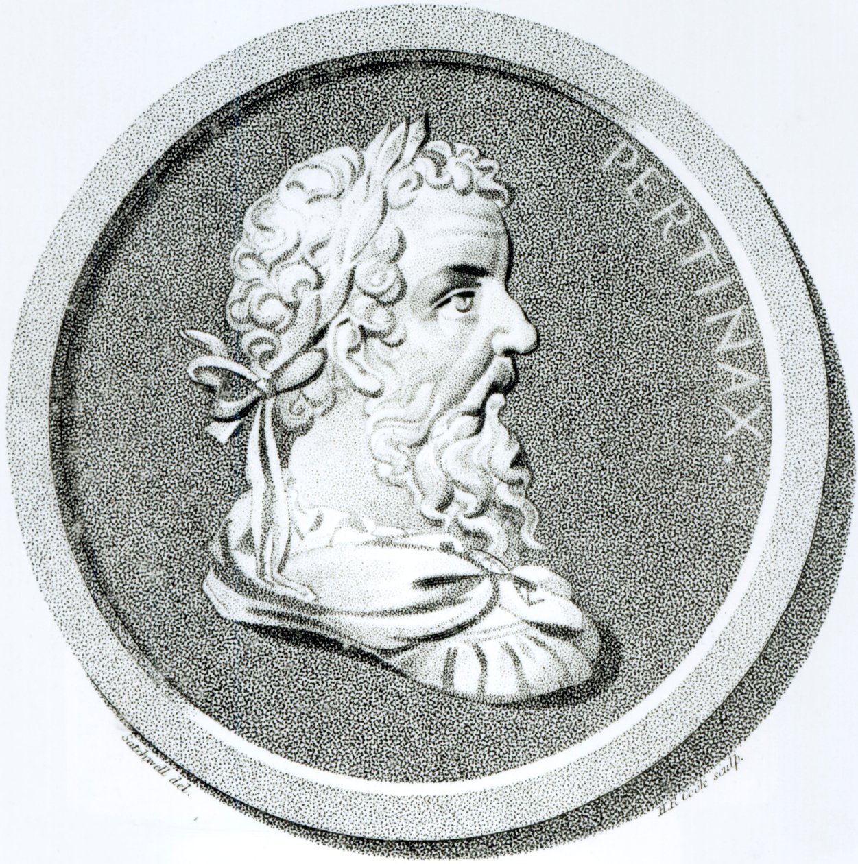 Pertinaxin muotokuva teoksesta "Pyhän Rooman valtakunnan taantuman ja tuhon historia", Edward Gibbon, 1808 tekijältä Henry R. Cook