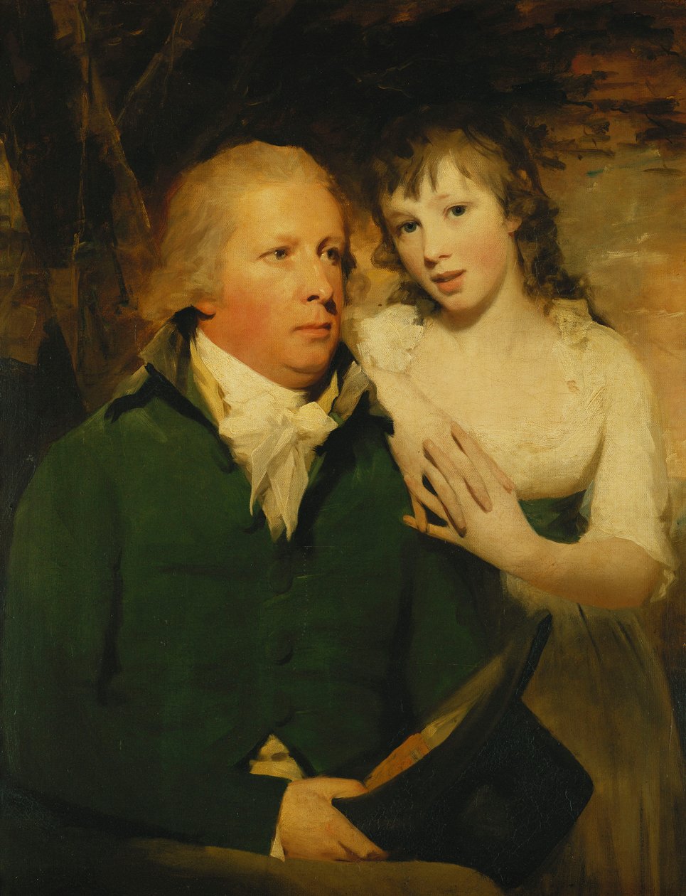 Sir Alexander Donin muotokuva, istuu puolipitkänä, istuu vihreässä takissa tyttärensä Elizabethin kanssa nojaten olkapäälleen, tekijältä Henry Raeburn