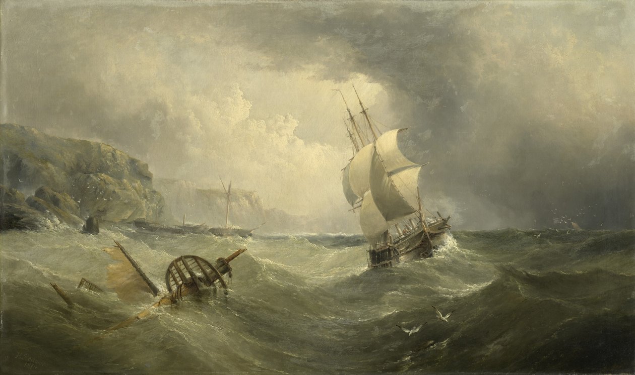 Laivaus rannikolta myrskyisellä merellä, 1874 tekijältä Henry Redmore