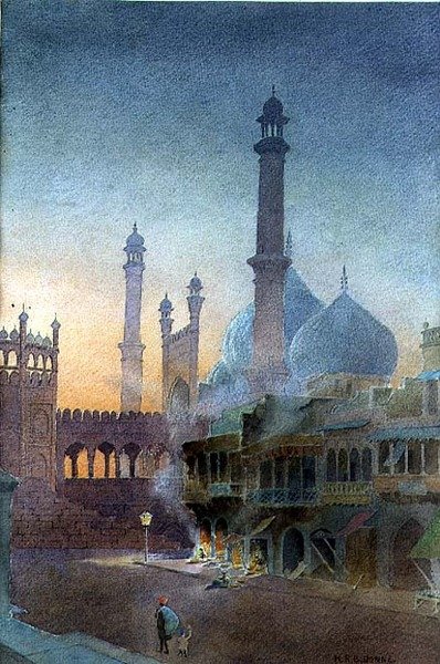 Näkymä Jama Masjidille, Vanha Delhi (akvarelli paperille) tekijältä Henry Richard Beadon Donne