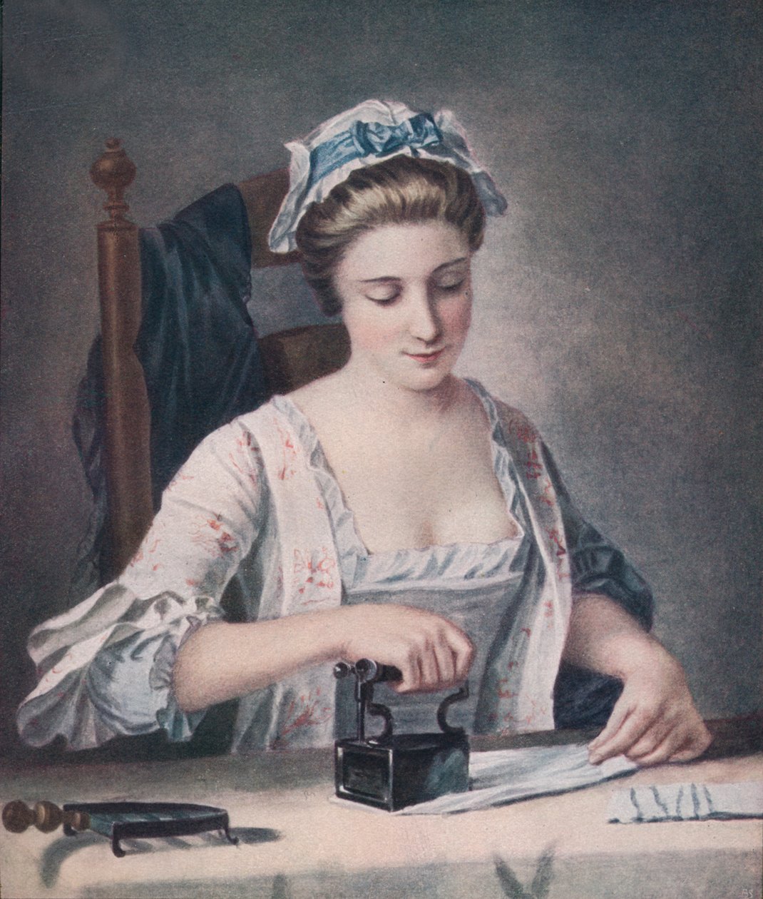 Pyykinpesukoneen silitys, c1765, 1905 tekijältä Henry Robert Morland